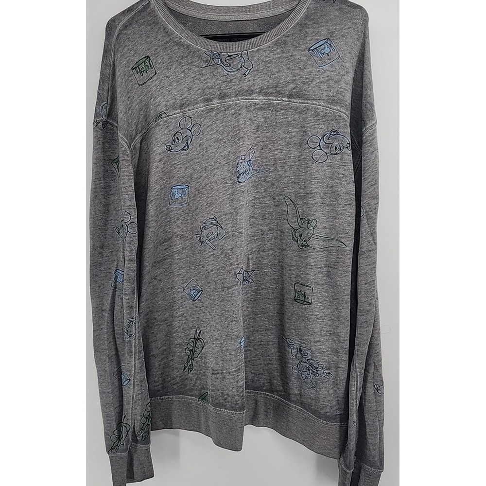 Disney Parks Sketch All Over Print Sweatshirt Gray Mickey Dumbo Pinocchio Large